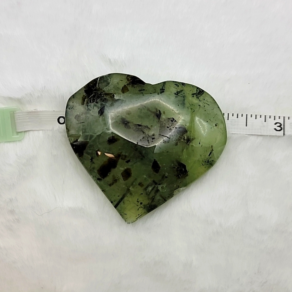 Natural Green Tourmaline And Mica In Prehnite Quartz Crystal Heart Stone Healing - Picture 7 of 10